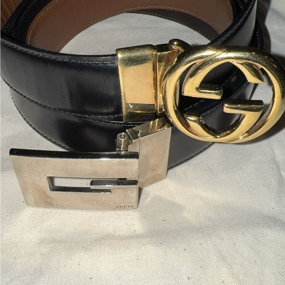 Gucci BUNDLE Black Belts with Gold and Silver Buckles (includes both belts)